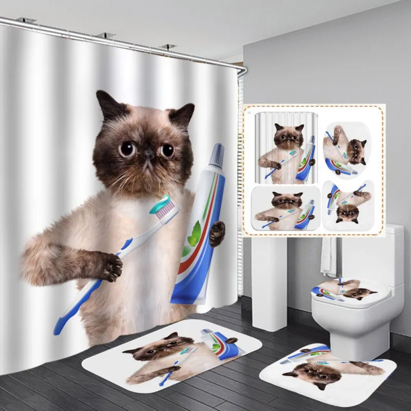 Fun Cat Shower Curtain Four Piece Set Size 70.8*70.8 Inches Quality Polyester Fabric Suitable For Children's Bathroom 2021 NEW
Fun Cat Shower Curtain Four Piece Set Size 70.8*70.8 Inches Quality Polyester Fabric Suitable For Children's Bathroom 2021 NEW