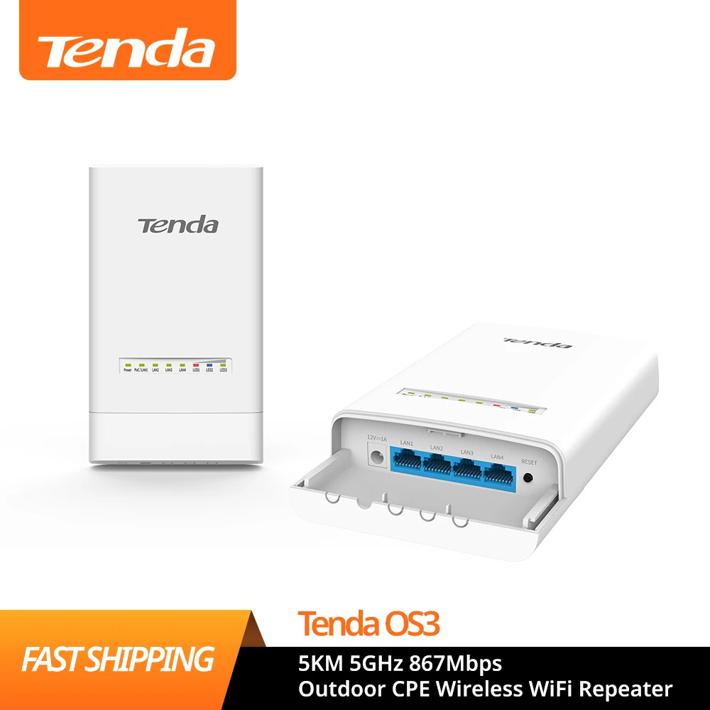 

Tenda OS3 5 км 5 ГГц 867 Мбит/с Открытый CPE беспроводной ретранслятор Wi-Fi маршрутизатор Точка доступа Wi-Fi мост с адаптером POE