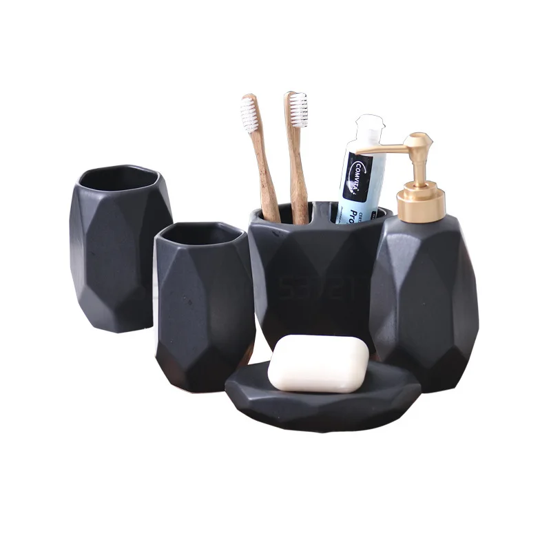 Nordic bath matte white black simple ceramic bathroom five pieces toothbrush holder lotion bottle soap box bathroom wash set
Nordic bath matte white black simple ceramic bathroom five pieces toothbrush holder lotion bottle soap box bathroom wash set