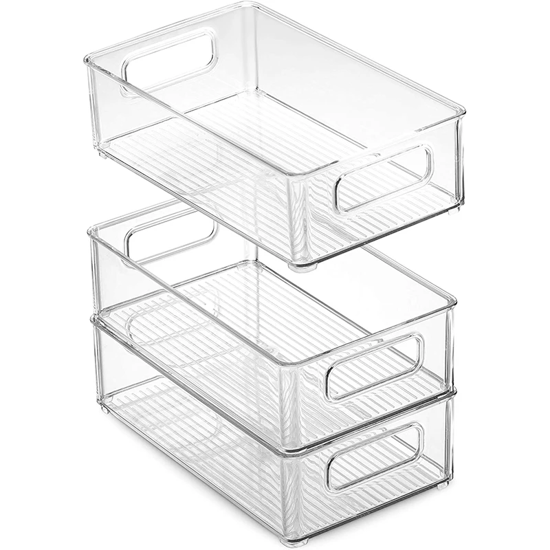4 Pack Pantry & Refrigerator Organizer Bins for Kitchen and Cabinet Storage,Stackable Food Bins with Handles 
4 Pack Pantry & Refrigerator Organizer Bins for Kitchen and Cabinet Storage,Stackable Food Bins with Handles