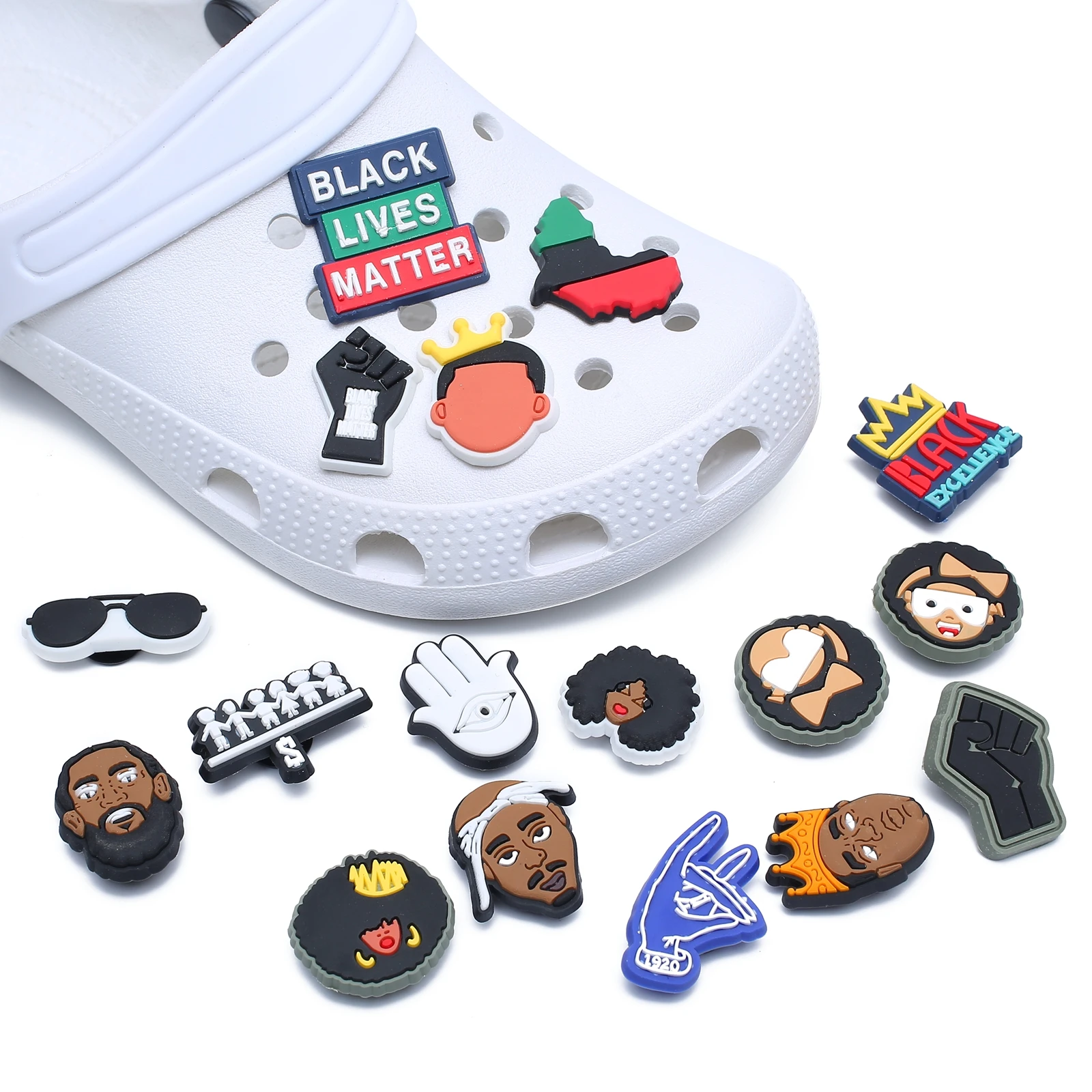 

Single Sale 1PCS Shoe Charms Shoe Buckles PVC JIBZ For Croc Shoe Charm Black lives matter fist Christmas Present BGM BLM