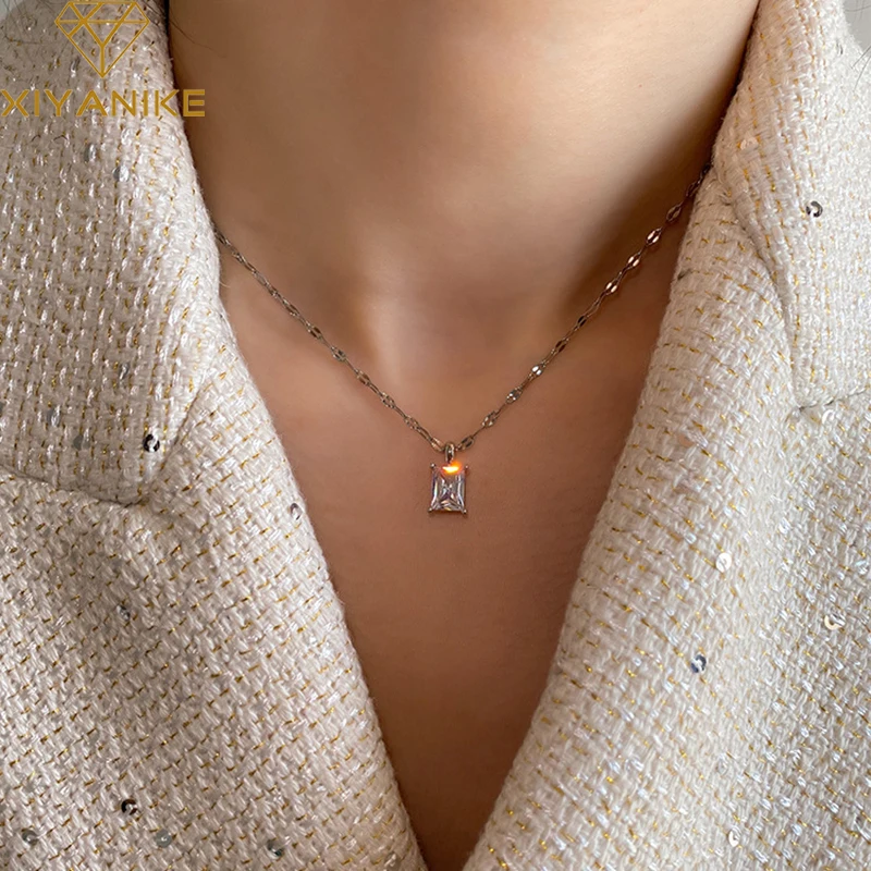 XIYANIKE Silver Color 2021 Newly Shiny Square Zircon Pendant Women Necklace Light Luxuries Jewelry Accessories Wedding
XIYANIKE Silver Color 2021 Newly Shiny Square Zircon Pendant Women Necklace Light Luxuries Jewelry Accessories Wedding
