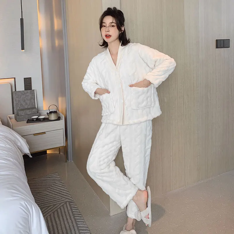 FZSLCYIYI Women Autumn Flannel Pajama Set Long Sleeve Shirt Pants Warm Coral Fleece Sleepwear Homewear
FZSLCYIYI Women Autumn Flannel Pajama Set Long Sleeve Shirt Pants Warm Coral Fleece Sleepwear Homewear