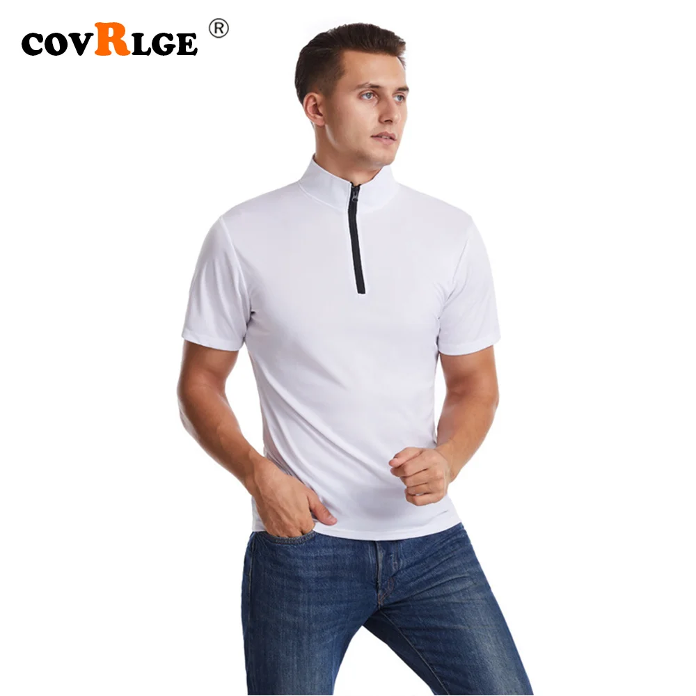 

Covrlge Short-sleeved T-shirt Summer Top Stand-up Collar Zipper Men Clothing Trendy High Street Men Loos Streetwear Male MTS672