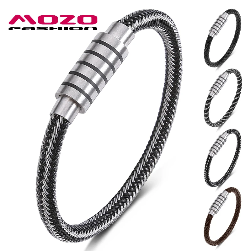 MOZO FASHION 2021 Men Jewelry Metallic Braided Rope Black Stainless Steel Magnetic Buckle Male Wholesale Bracelets Gifts 607
MOZO FASHION 2021 Men Jewelry Metallic Braided Rope Black Stainless Steel Magnetic Buckle Male Wholesale Bracelets Gifts 607