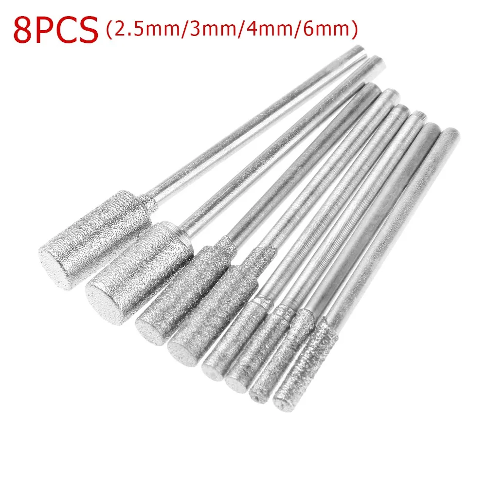 8Pcs Diamond Coated Cutting Cylindrical Grinding Head 2.35mm For Shank Jade Stone File Carving Polishing Tools
8Pcs Diamond Coated Cutting Cylindrical Grinding Head 2.35mm For Shank Jade Stone File Carving Polishing Tools