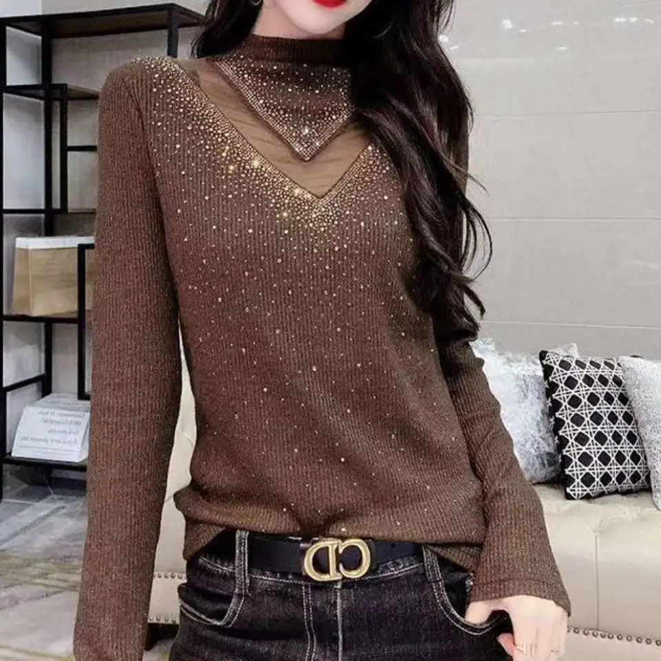 Свитер женский, с высоким воротником, на осень и зиму, стразы, с длинным рукавом, тонкий 
Свитер женский, с высоким воротником, на осень и зиму, стразы, с длинным рукавом, тонкий
