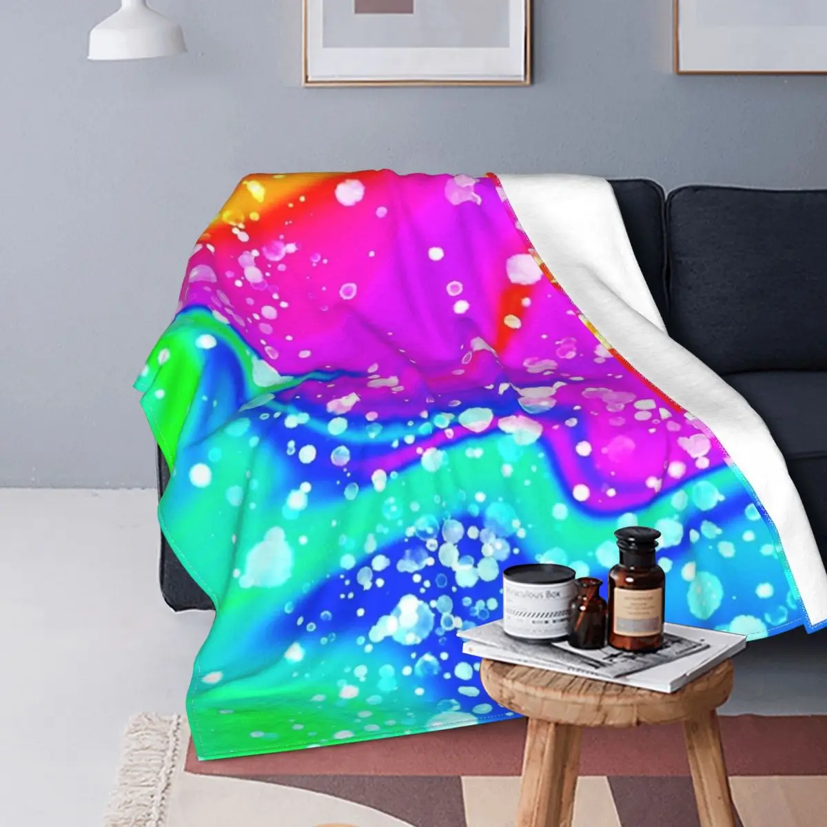 

Trippy-Manta con diseño de flujo colorido, para cama colcha, alfombra a cuadros, manta doble, colcha, 220x240