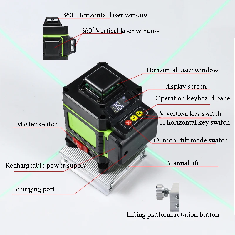 360 laser level 4D 3D laser level Digital Green laser level Crosshair Laser Green measuring instrument set Deluxe Edition
360 laser level 4D 3D laser level Digital Green laser level Crosshair Laser Green measuring instrument set Deluxe Edition