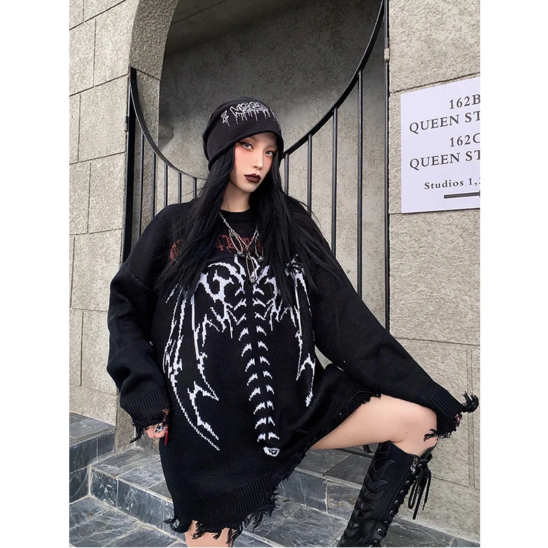 Dark black long-sleeve sweater women winter loose Harajuku punk pullover hem ruined edge knitwear vintage streetwear clothes bar
Dark black long-sleeve sweater women winter loose Harajuku punk pullover hem ruined edge knitwear vintage streetwear clothes bar