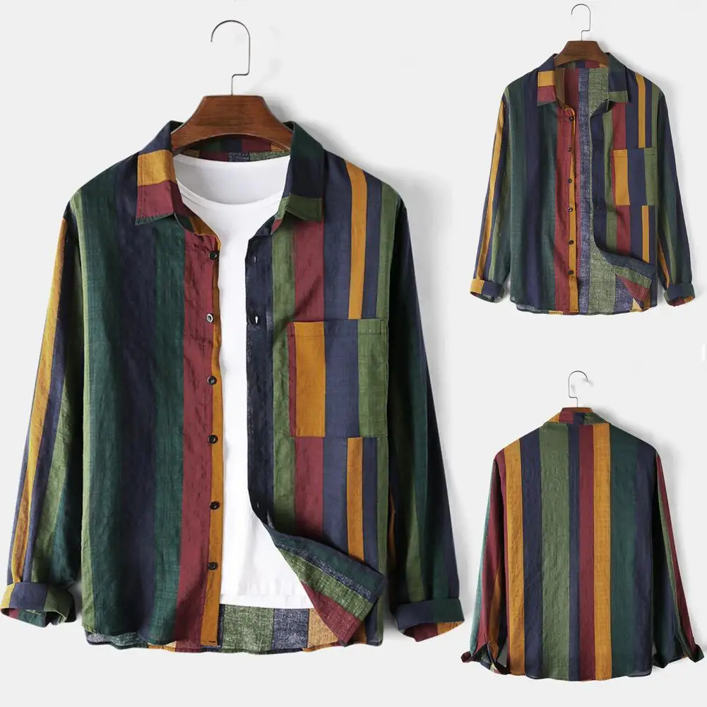 Рубашка мужская в полоску, с длинным рукавом, из хлопка и льна
Рубашка мужская в полоску, с длинным рукавом, из хлопка и льна