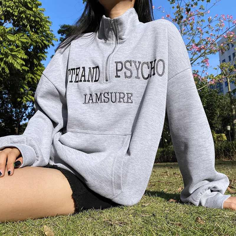 Gray Letter Embroidery Zip American Vintage Knit Oversized Sweatshirt Women Pullover Loose Casual Boyfriend Streetwear Fall Pop
Gray Letter Embroidery Zip American Vintage Knit Oversized Sweatshirt Women Pullover Loose Casual Boyfriend Streetwear Fall Pop