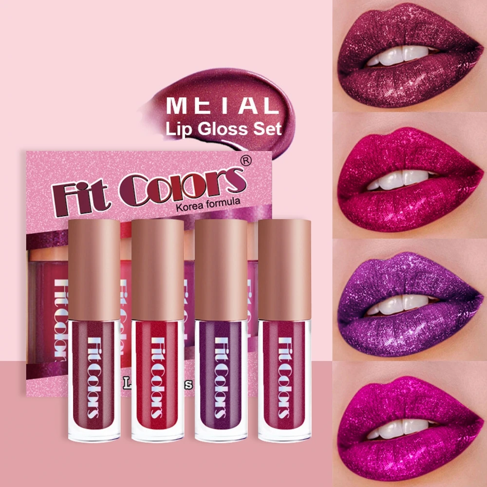

4Pcs/box of Metallic Color Non-stick Cup Lip Gloss Pearlescent Diamond Lip Polarized Lip Glaze Liquid Lipstick Women Lip Care