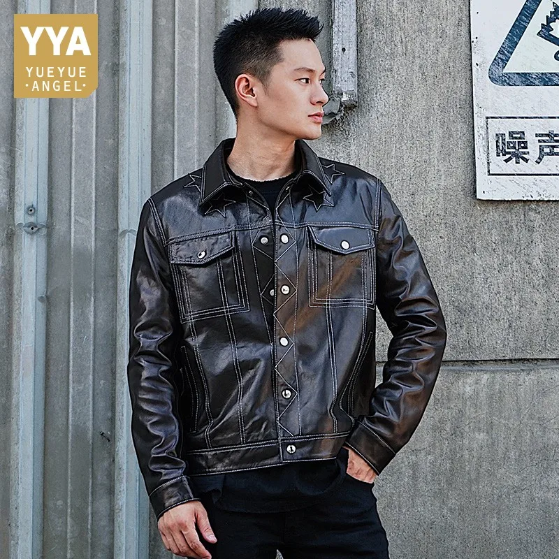 Mens Luxury 100% Natural Sheepskin Genuine Leather Jacket Brand Fashion Star Embroidery Coat Single Breasted Work Casual Outwear
Mens Luxury 100% Natural Sheepskin Genuine Leather Jacket Brand Fashion Star Embroidery Coat Single Breasted Work Casual Outwear