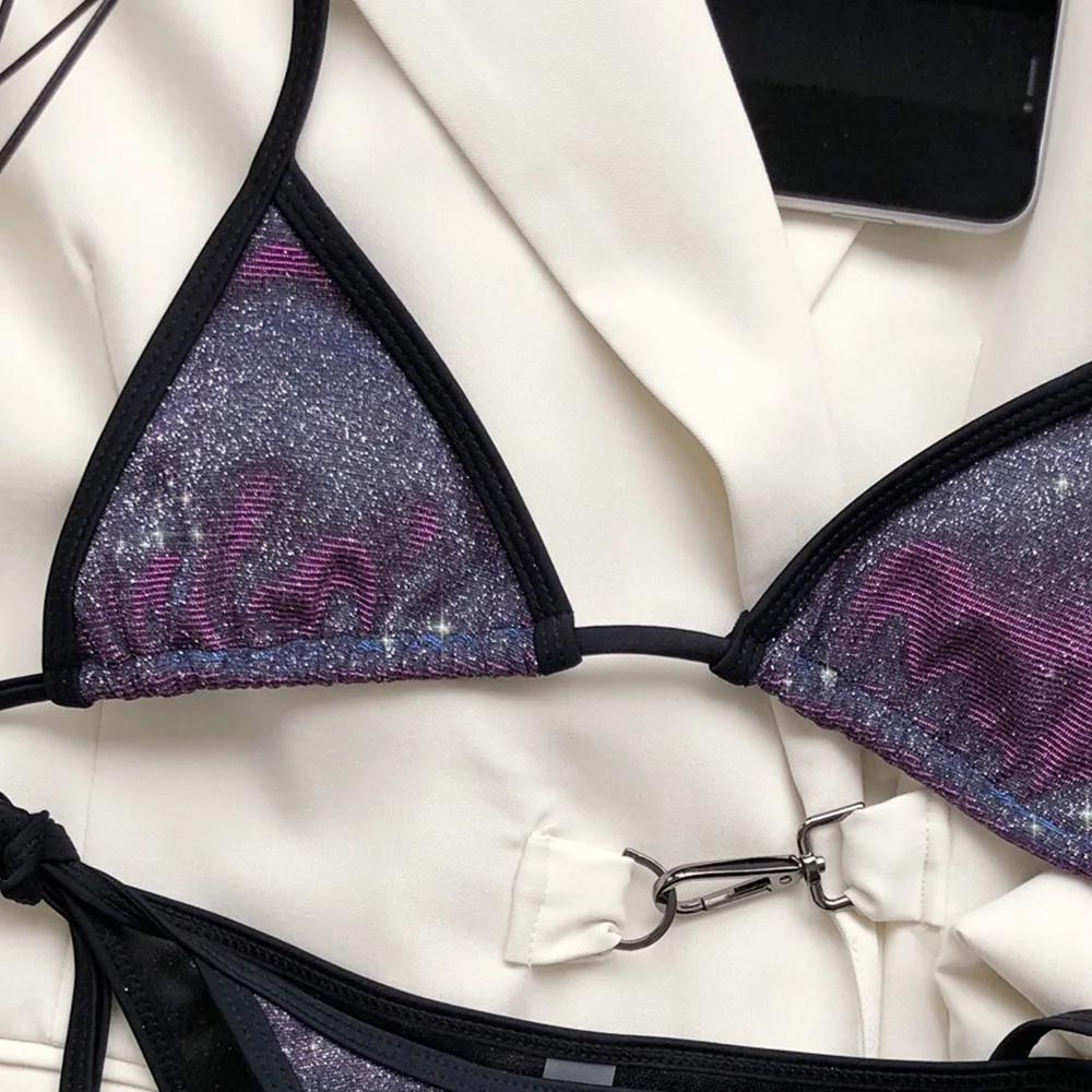 Women Shiny Swimsuit 2021 Sexy Triangle Bandage Swimwear Two-pieces Bikinis Set Push Up Summer Bather Bathing Suit Swimming 
Women Shiny Swimsuit 2021 Sexy Triangle Bandage Swimwear Two-pieces Bikinis Set Push Up Summer Bather Bathing Suit Swimming