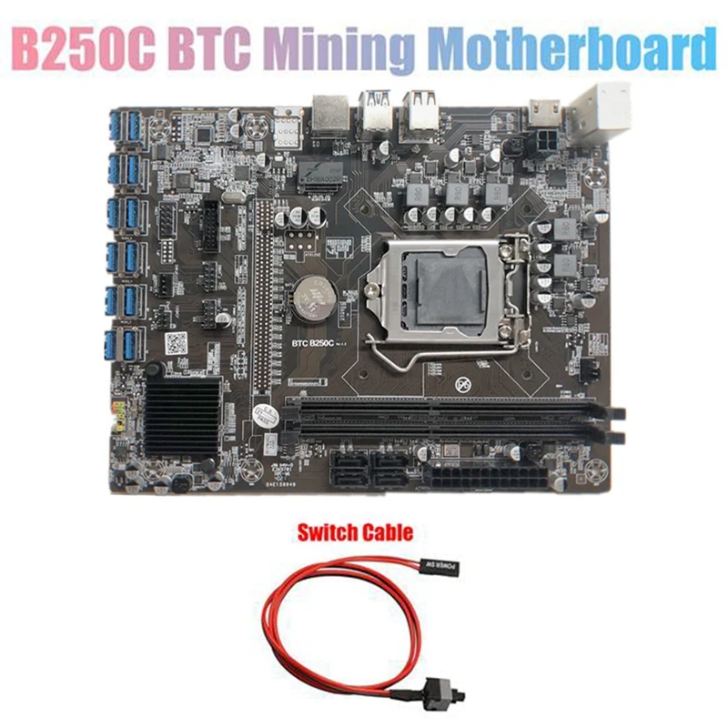 

Материнская плата B250C для майнинга BTC + кабель переключателя 12xpcie на USB3.0 слот GPU LGA1151 поддержка DDR4 DIMM RAM компьютерная материнская плата