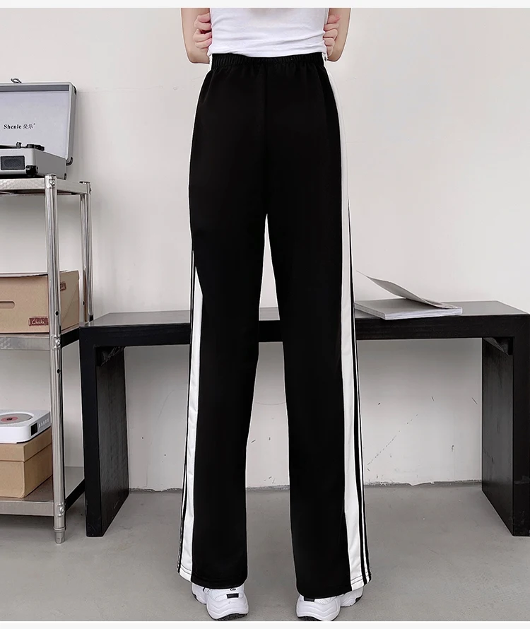 spring autumn Solid Wild Straight Wide Leg Pants Femme Korean Joggers Sweatpants women black High Waist Side Stripe Casual Pants
spring autumn Solid Wild Straight Wide Leg Pants Femme Korean Joggers Sweatpants women black High Waist Side Stripe Casual Pants