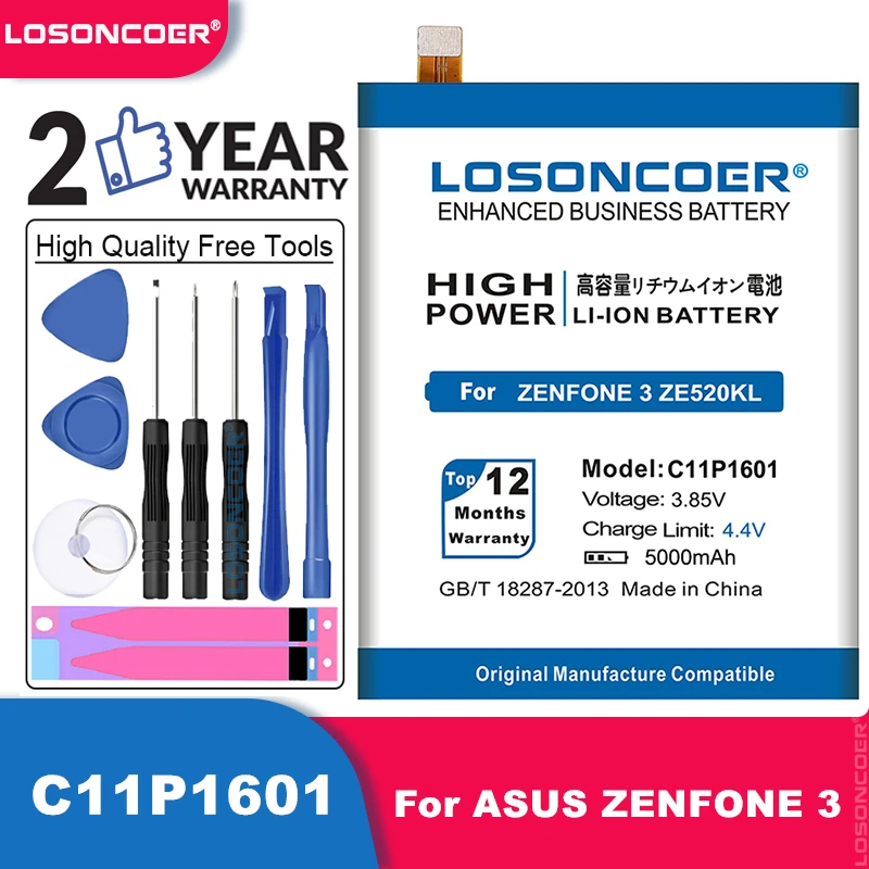 LOSONCOER 5000 мАч C11P1601 мобильный телефон аккумулятор для ASUS ZENFONE 3 Батарея ZENFONE3 ZE520KL Z017DA