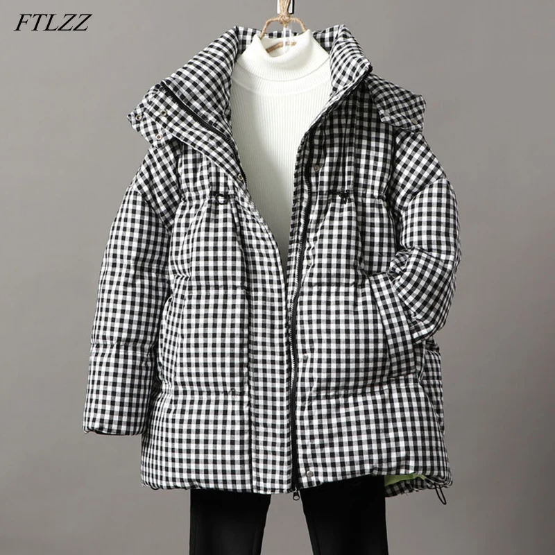 FTLZZ Winter Thickening Warm Bread Hooded Jacket Women 90% White Duck Down Parkes Black White Grid Puffer Coat Windproof Outwear
FTLZZ Winter Thickening Warm Bread Hooded Jacket Women 90% White Duck Down Parkes Black White Grid Puffer Coat Windproof Outwear