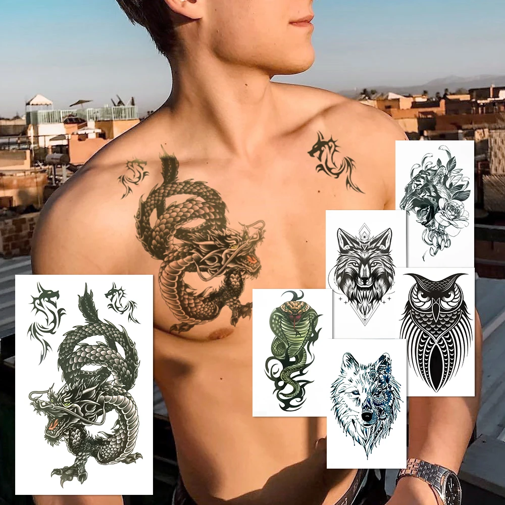 Realistic Dragon Temporary Tattoos For Men Women Geometric Snake 3D Wolf Owl Tattoo Paper Body Chest Arm Tiger Flower Fake Tatoo
Realistic Dragon Temporary Tattoos For Men Women Geometric Snake 3D Wolf Owl Tattoo Paper Body Chest Arm Tiger Flower Fake Tatoo