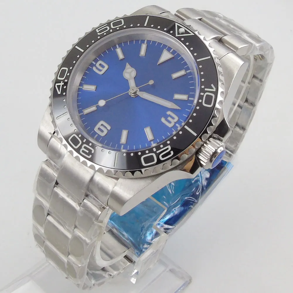 Мужские часы с синим стерильным циферблатом и сапфировым стеклом 40 мм
