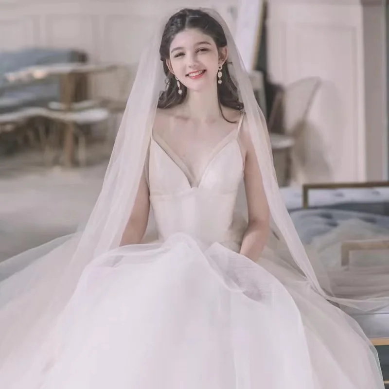 Elegant Tulle Wedding Dresses Spaghetti Straps Illusion V-Neck Backless Lace up Sweep Train Princess Chapel Banquet Bridal Gowns
Elegant Tulle Wedding Dresses Spaghetti Straps Illusion V-Neck Backless Lace up Sweep Train Princess Chapel Banquet Bridal Gowns