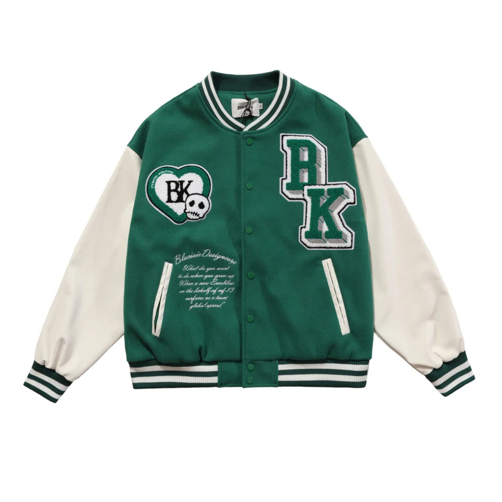 Hip Hop Men's Varsity Baseball Jacket Embroidered Skeleton 2021 Single-breasted Biker Punk Harajuku Patchwork Bomber Jacket Men
Hip Hop Men's Varsity Baseball Jacket Embroidered Skeleton 2021 Single-breasted Biker Punk Harajuku Patchwork Bomber Jacket Men