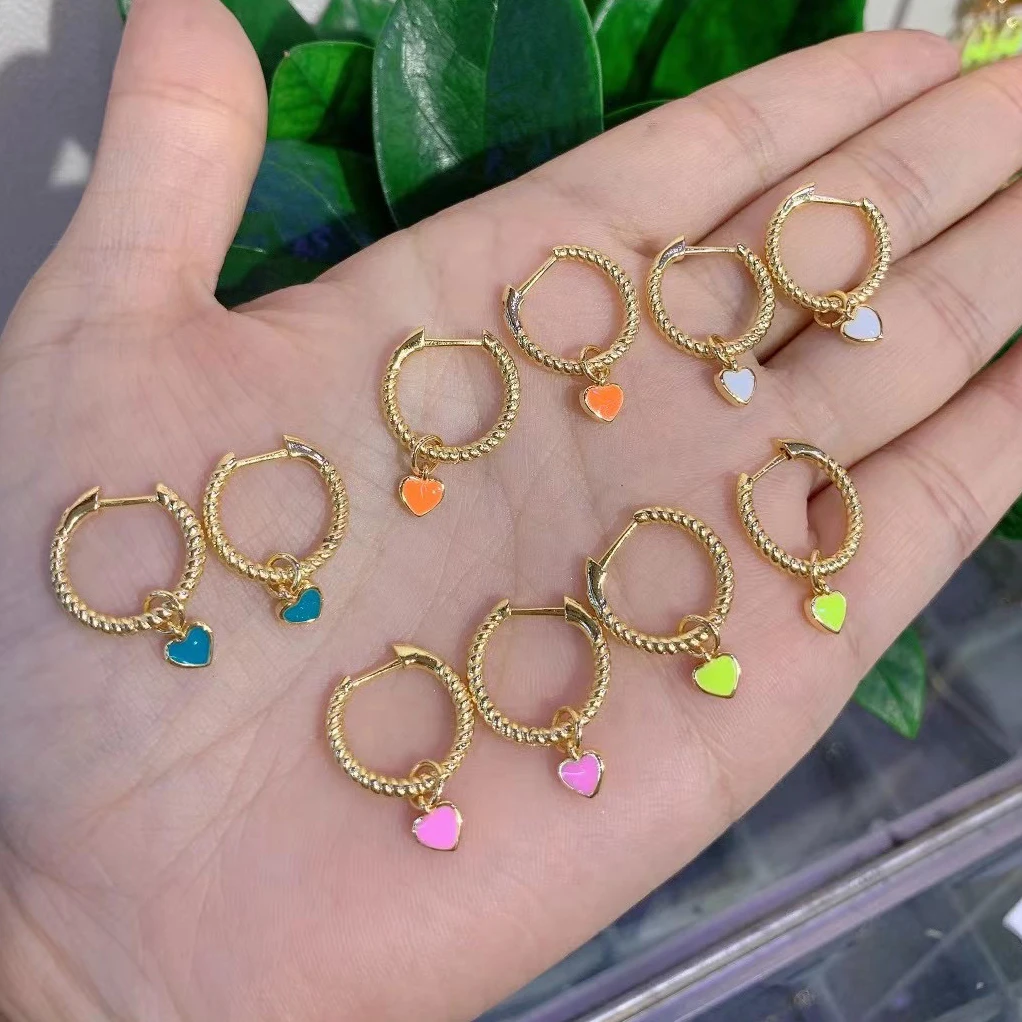 5Pairs/lot competitive price new designer inspired cheap 2 sizes colorful enamel heart hoop drop earrings | Украшения и