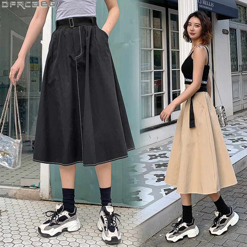 Женская уличная юбка с поясом элегантная длинная карго высокой эластичной