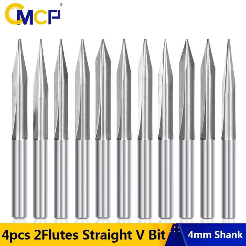 CMCP End Mill 4pcs 4mm Shank 2 Flutes Straight V Bit 15 20 25 30 Degress Carbide Milling Cutter for Wood CNC Tool Engraving Bit
CMCP End Mill 4pcs 4mm Shank 2 Flutes Straight V Bit 15 20 25 30 Degress Carbide Milling Cutter for Wood CNC Tool Engraving Bit