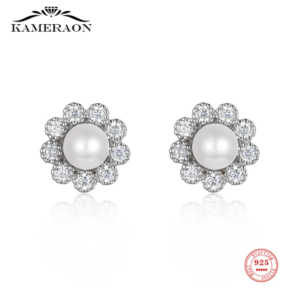 Real 925 Sterling Silver Stud Earrings Flower Zircon White Round Shell Simulated-pearl Earrings Sweet Ear Jewelry for Women
Real 925 Sterling Silver Stud Earrings Flower Zircon White Round Shell Simulated-pearl Earrings Sweet Ear Jewelry for Women