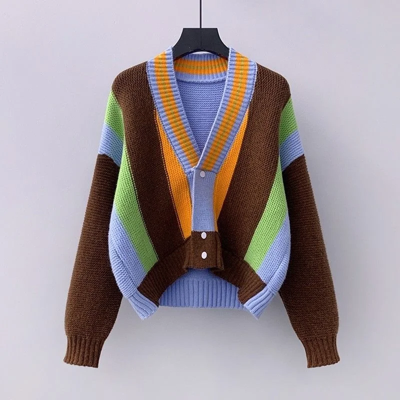 Coarse Stitch Short Color Matching Knit Sweater Cardigan Jacket Female 2022 Spring New Arrival Korean Loose Top Trendy X301
Coarse Stitch Short Color Matching Knit Sweater Cardigan Jacket Female 2022 Spring New Arrival Korean Loose Top Trendy X301