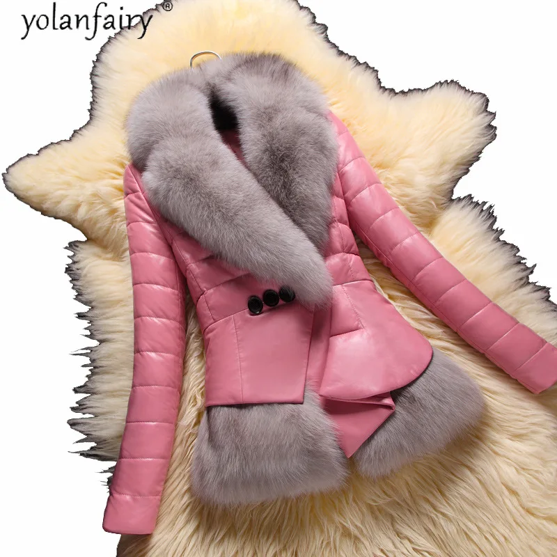 Женское пальто из 100% натуральной овчины зимняя куртка натурального Лисьего меха