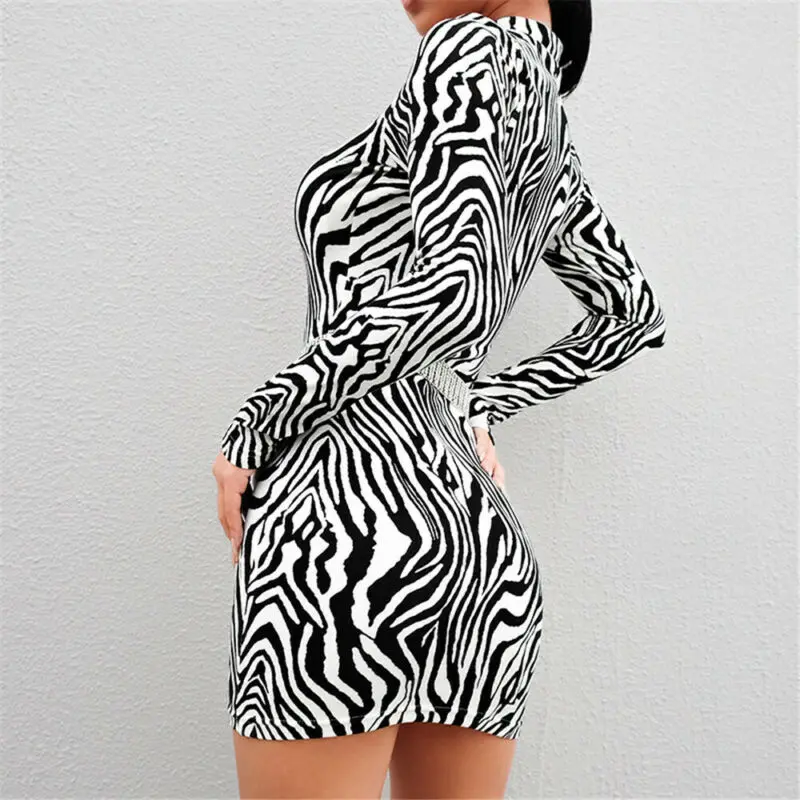 Women's Bandage Bodycon Long Sleeve Cocktail Club Mini Dress Bag Hip Slim Zebra Pattern Turtleneck Dress
Women's Bandage Bodycon Long Sleeve Cocktail Club Mini Dress Bag Hip Slim Zebra Pattern Turtleneck Dress