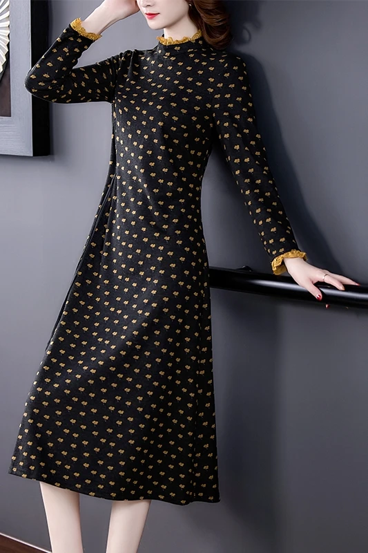 COIGARSAM 3XL Plus Size Full Sleeve Women dress New Spring Floral Print Stand Neck Dresses Black 1563
COIGARSAM 3XL Plus Size Full Sleeve Women dress New Spring Floral Print Stand Neck Dresses Black 1563