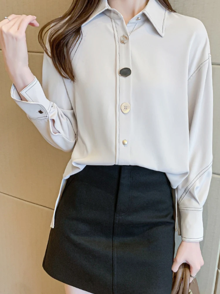 Houthion Women's Blouse Chiffon Top Long Sleeve Polo Shirt New 2021 Solid Color Korean Casual Fashion Lady Blusas
Houthion Women's Blouse Chiffon Top Long Sleeve Polo Shirt New 2021 Solid Color Korean Casual Fashion Lady Blusas