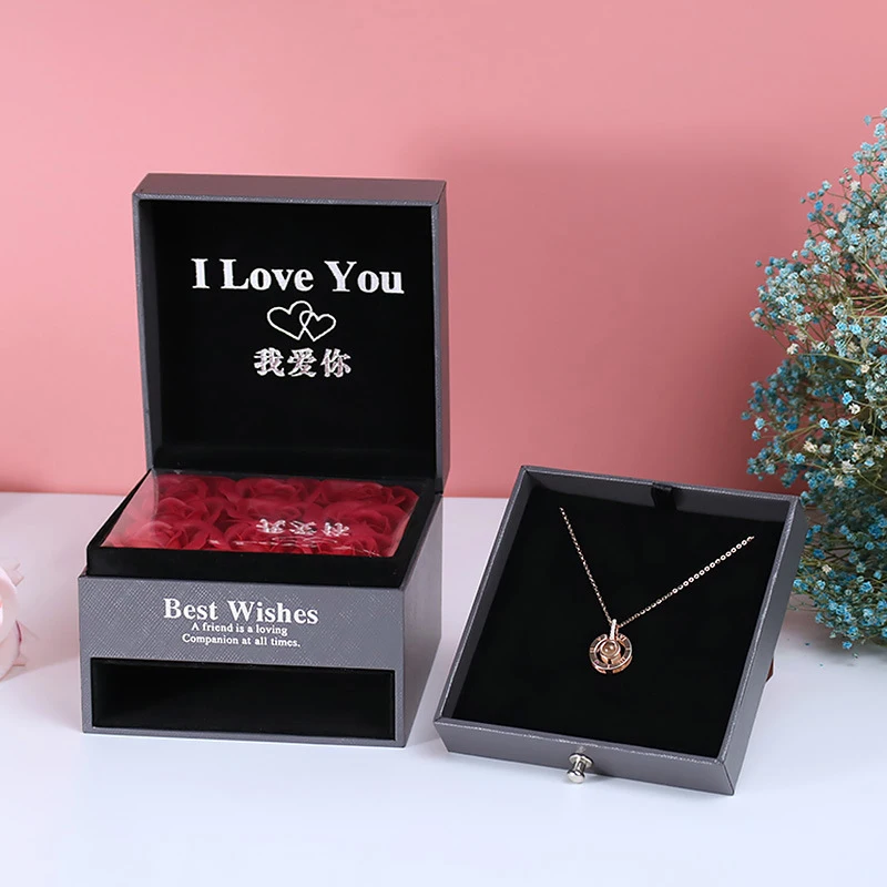 Soap Foam Flowers Rose Jewelry Box with Surprise 100 Languages I Love You Present Necklace Strange Gift for Mother Girlfriend
Soap Foam Flowers Rose Jewelry Box with Surprise 100 Languages I Love You Present Necklace Strange Gift for Mother Girlfriend