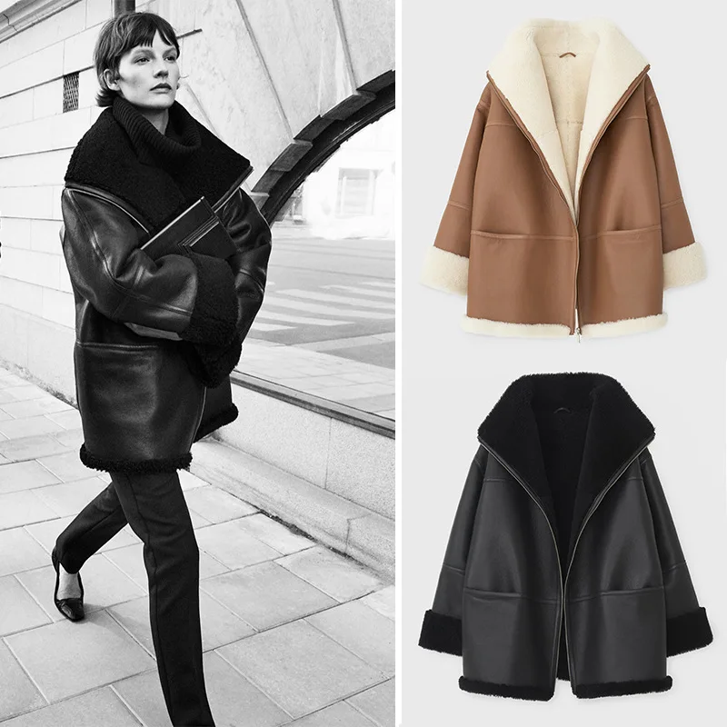 

Autumn and Winter Profile Eco-friendly Fur Coat Warmth Stitching Fur Coat Black Coat Women