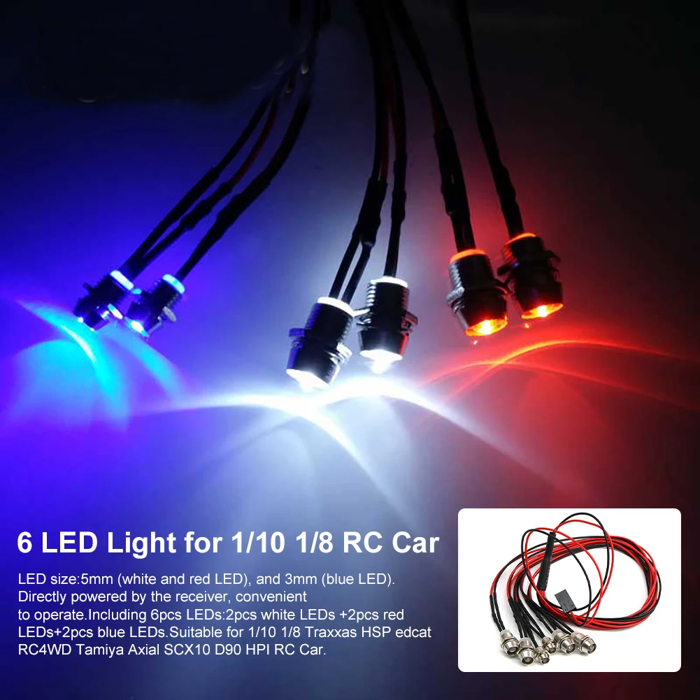 New 6 LED Light Kit Headlight Taillight Replacement 1/10 RC Car Model Remote Control Toy Crawler Car Parts 2 Red 2 White 2 Blue
New 6 LED Light Kit Headlight Taillight Replacement 1/10 RC Car Model Remote Control Toy Crawler Car Parts 2 Red 2 White 2 Blue