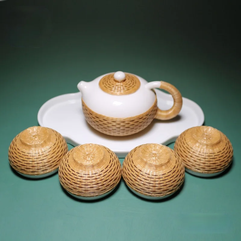 CY Bamboo over Porcelain White Jade Porcelain Tea Set Set Non-Heritage Bamboo Silk Buckle Porcelain Special Handmade
CY Bamboo over Porcelain White Jade Porcelain Tea Set Set Non-Heritage Bamboo Silk Buckle Porcelain Special Handmade