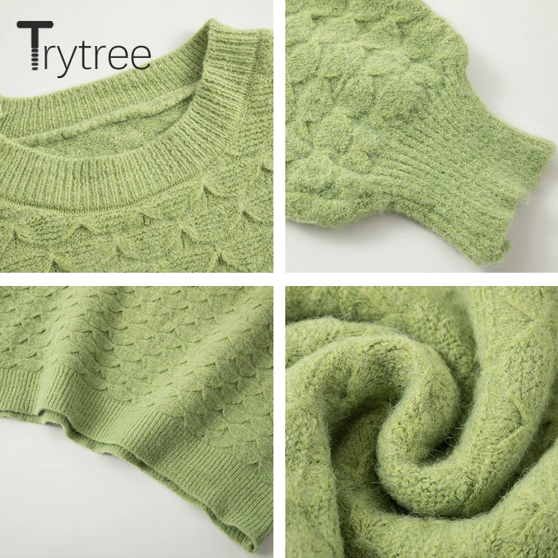 Женский Повседневный свитер Trytree вязаный свободный Однотонный с круглым вырезом