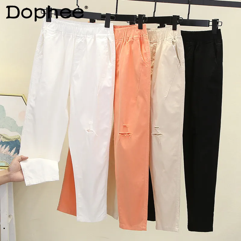 Loose Slimming Stretch Cotton Ripped Casual Pants Women's New Summer Thin White Cropped Harem Pants Femme Elastic Waist Trousers
Loose Slimming Stretch Cotton Ripped Casual Pants Women's New Summer Thin White Cropped Harem Pants Femme Elastic Waist Trousers