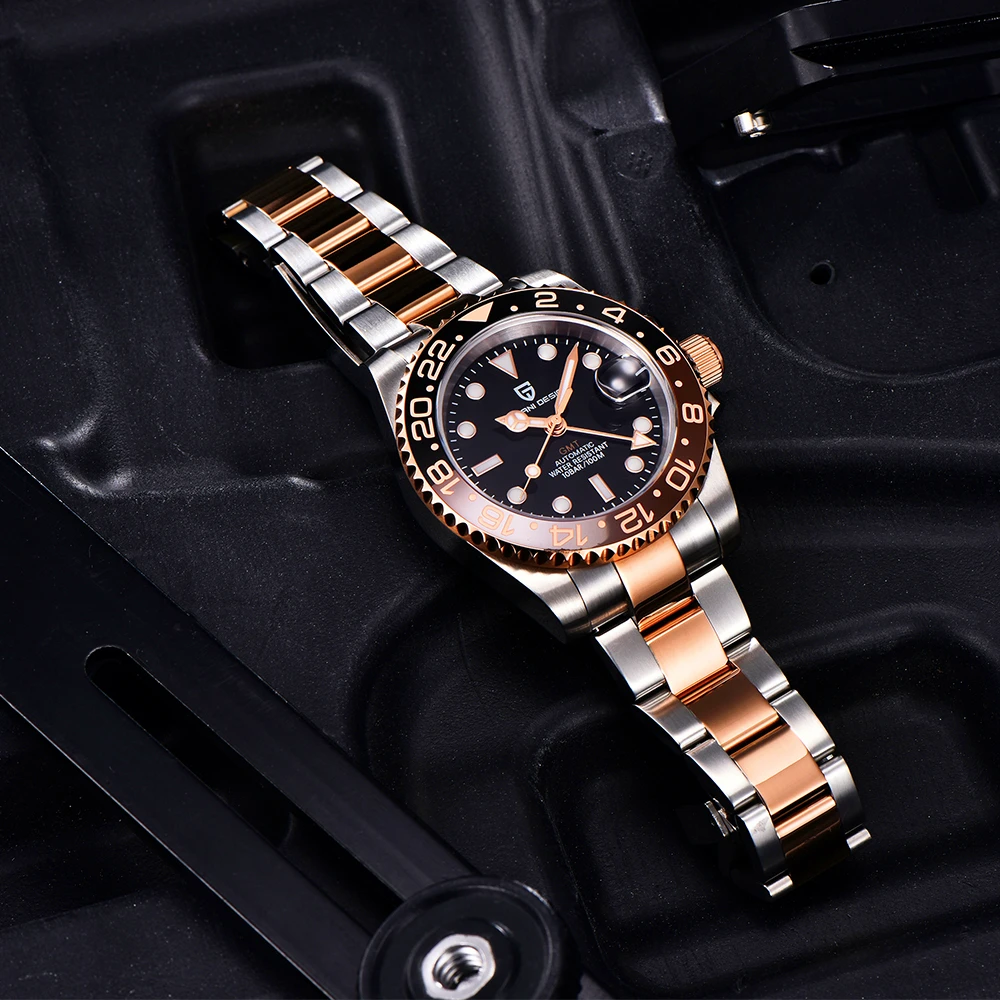 PAGANI дизайнерские новые розовые золотые керамические ободки GMT часы Роскошные