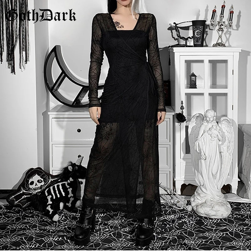 Goth Dark Mesh Mall Gothic Women Sexy Midi Dresses Grunge Punk Spider Web See Through Partywear Black Autumn Lace Up Alt Clothes
Goth Dark Mesh Mall Gothic Women Sexy Midi Dresses Grunge Punk Spider Web See Through Partywear Black Autumn Lace Up Alt Clothes