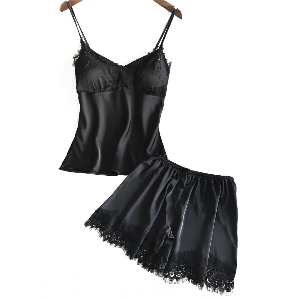 Women Sling V-neck Split Pajama Set Sexy Lace Satin Lingerie Sleepwear Silk Babydoll Nightwear
Women Sling V-neck Split Pajama Set Sexy Lace Satin Lingerie Sleepwear Silk Babydoll Nightwear