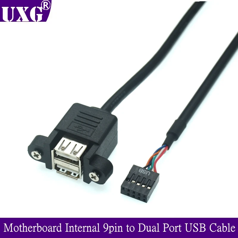 

1pcs 30cm/50cm Motherboard Internal 9pin To Dual Port USB 2.0 A Female Screw Lock Panel Mount Cable Extension Cable Adapter 1M