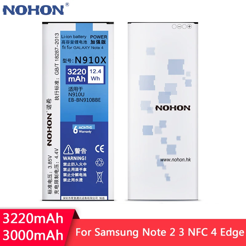 Оригинальный nohon Аккумулятор для samsung Galaxy Note 3 NFC N9005 4 N9100 N910F N910C край N9150 Замена