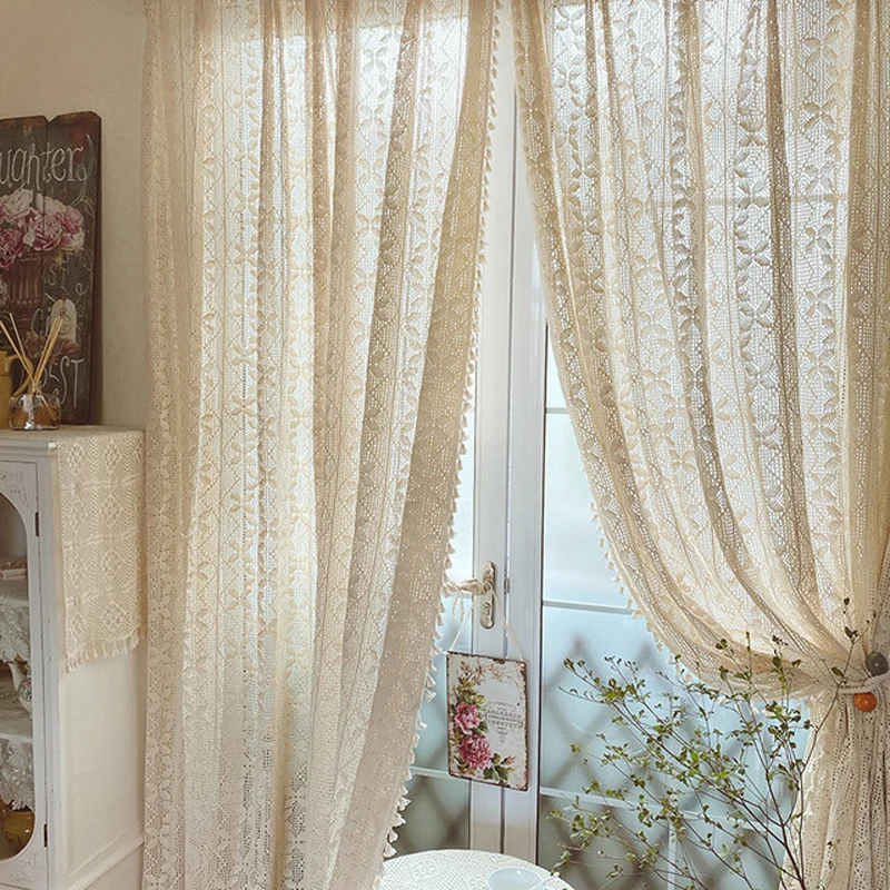 Handmade Crochet Sheer Curtain Farmhouse Retro Knitted Boho Rod Pocket Window Treatment Home Decor for Bedroom Living RoomTJ6861 
Handmade Crochet Sheer Curtain Farmhouse Retro Knitted Boho Rod Pocket Window Treatment Home Decor for Bedroom Living RoomTJ6861