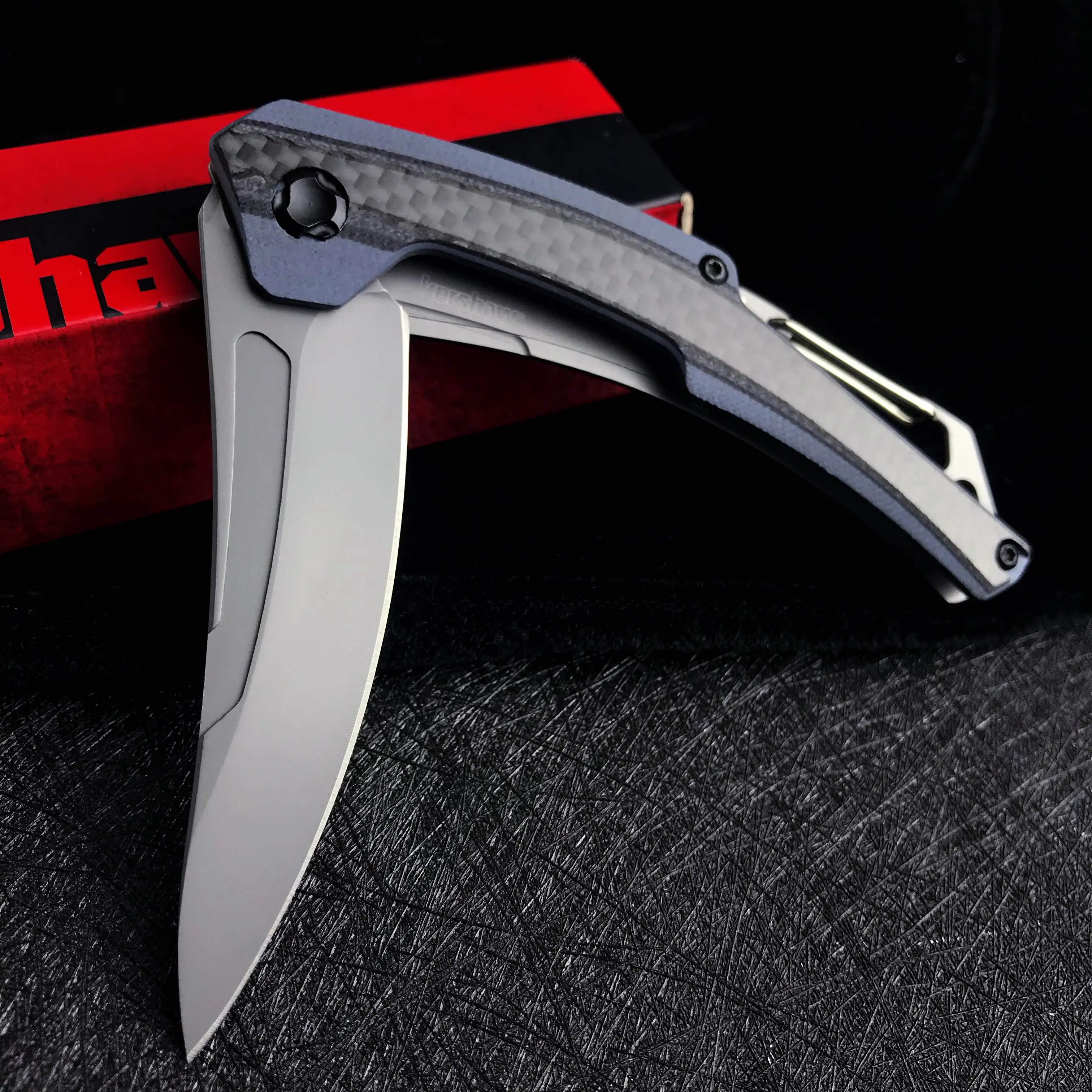 

Kershaw Reverb XL Pocket Knife(1225) 8Cr13MoV Titanium Carbon Nitrogen Coated Blade; Carbon Fiber Covered Handle with Steel Back