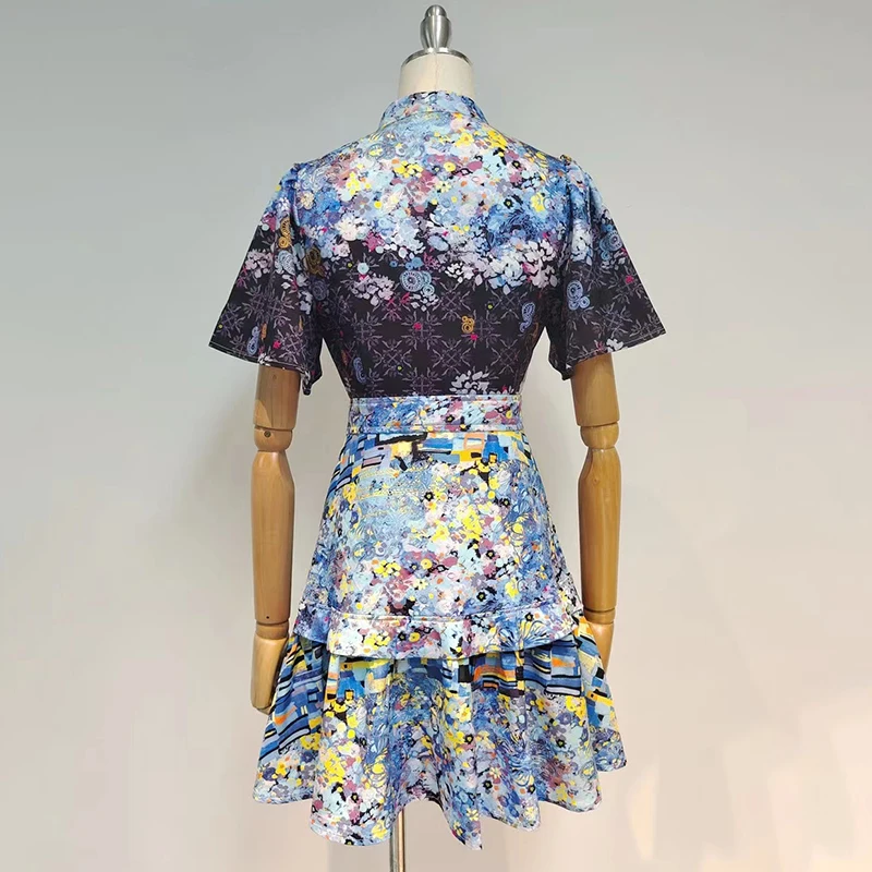 Vintage Print Dress For Women Stand Collar Short Sleeve High Waist Sashes Slim Mini Dresses Female 2021 Fashion New 
Vintage Print Dress For Women Stand Collar Short Sleeve High Waist Sashes Slim Mini Dresses Female 2021 Fashion New